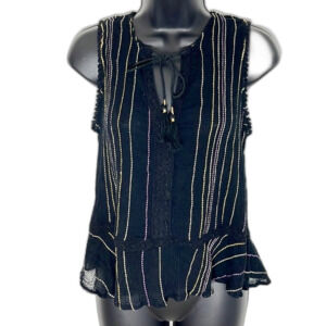 Michael Stars Gauze Striped Sleeveless Peplum Tank Top Black Size XSMALL